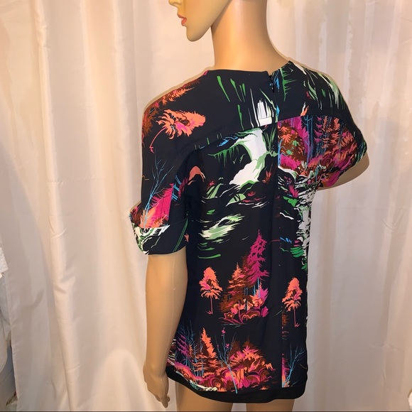 BALENCIAGA size 38 bold neon nature scene on black BLOUSE - Picture 11 of 13